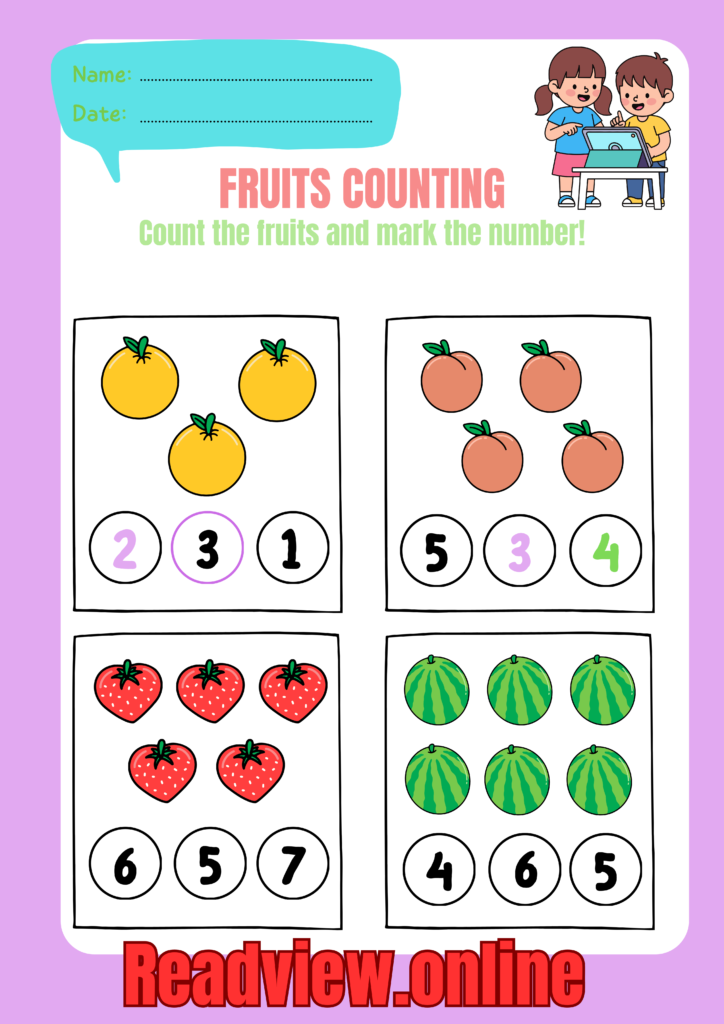 Fruit counting activity for children